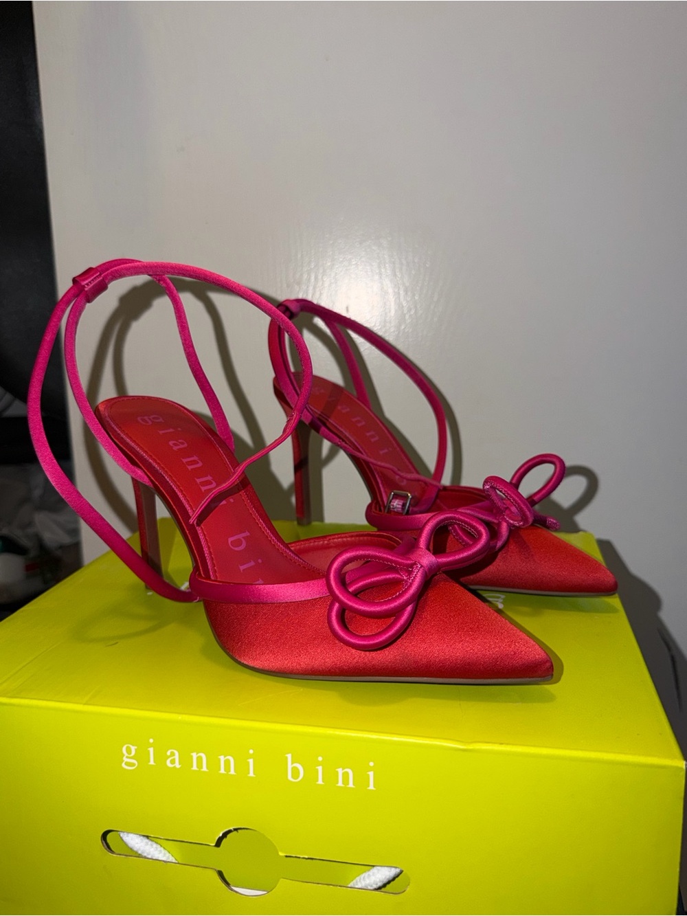 Gianni Bini Hot Pink Satin Pointed Toe Knot Sling Heels